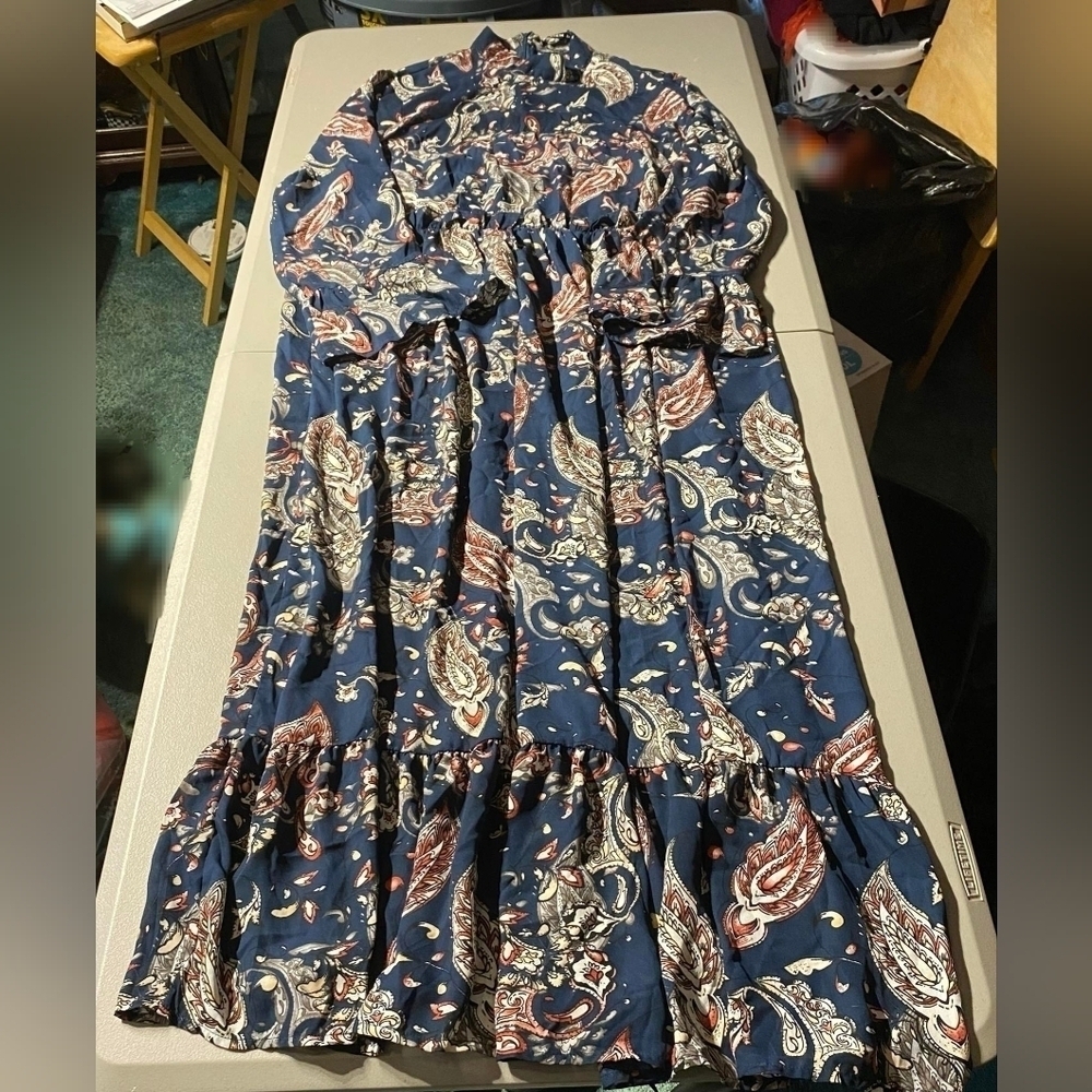 SHEIN Blue Paisley Maxi High Neck Dress Women's 3XL Half Ruffle Sleeve Casual